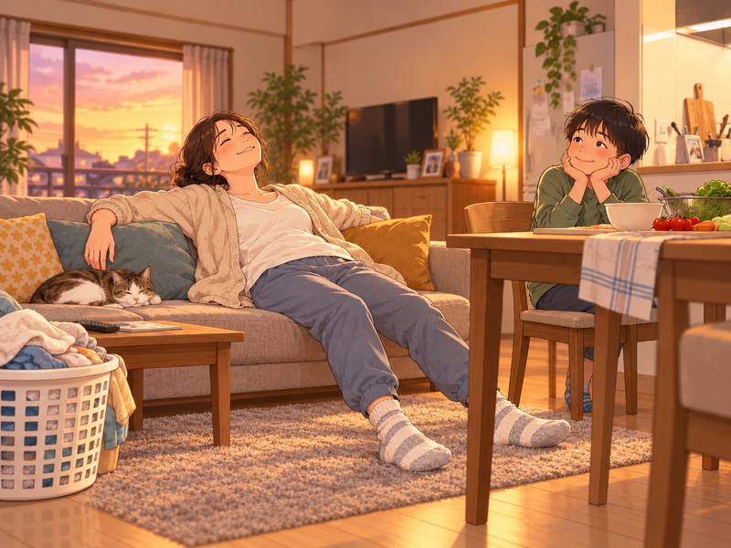 仕事から帰宅して椅子から動けなくなった看護師ママ